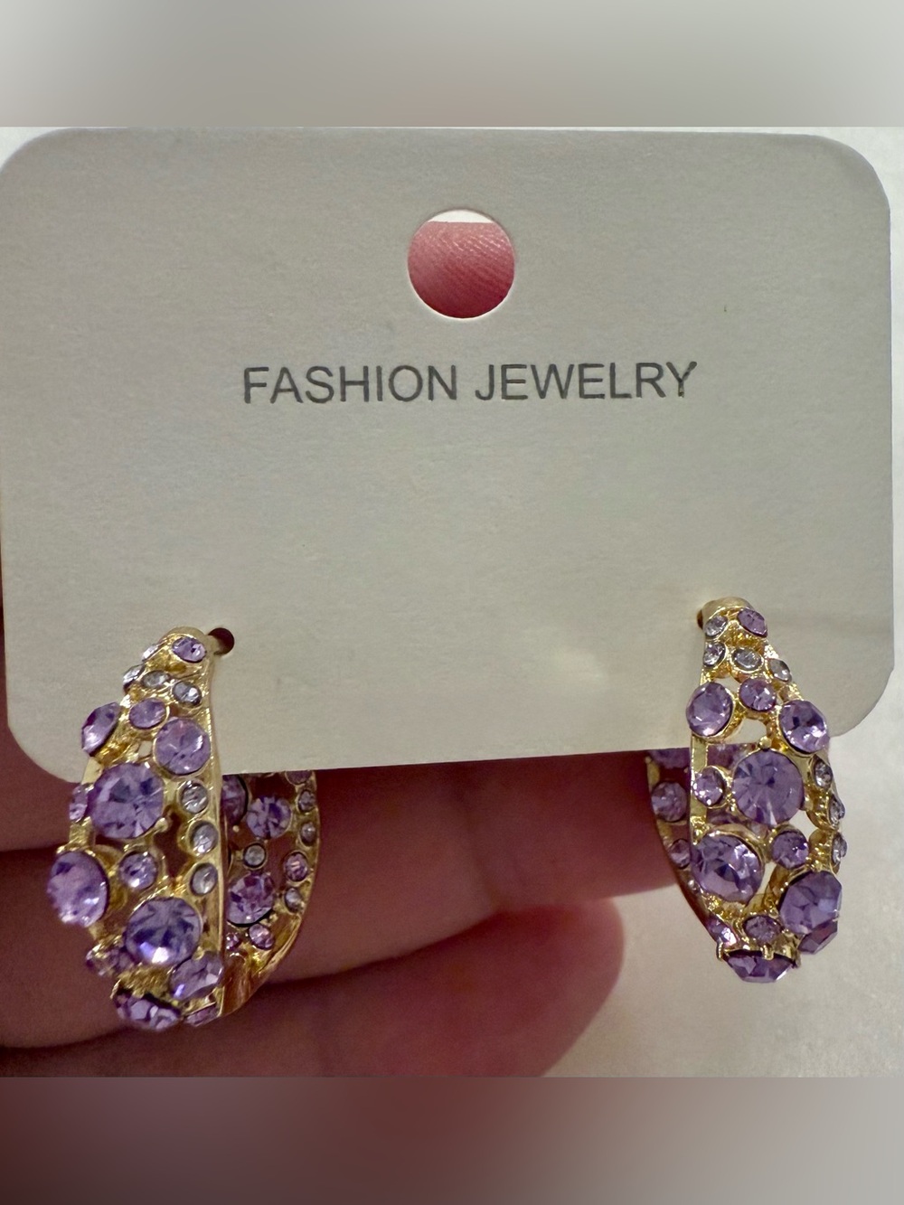 NEW Gold-Tone Hoop Earrings with Lavender Crystals